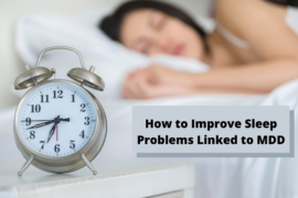 Person sleeping with alarm clock in frame "How to Improve Sleep Problems Linked to MDD"