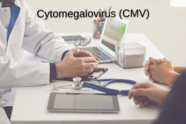 Medical professional speaking with text displayed "Cytomegalovirus (CMV)"